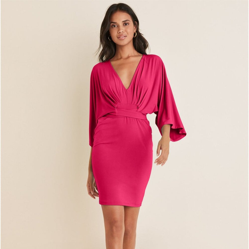 Venus Tie Front Dress - Dark Pink - L
